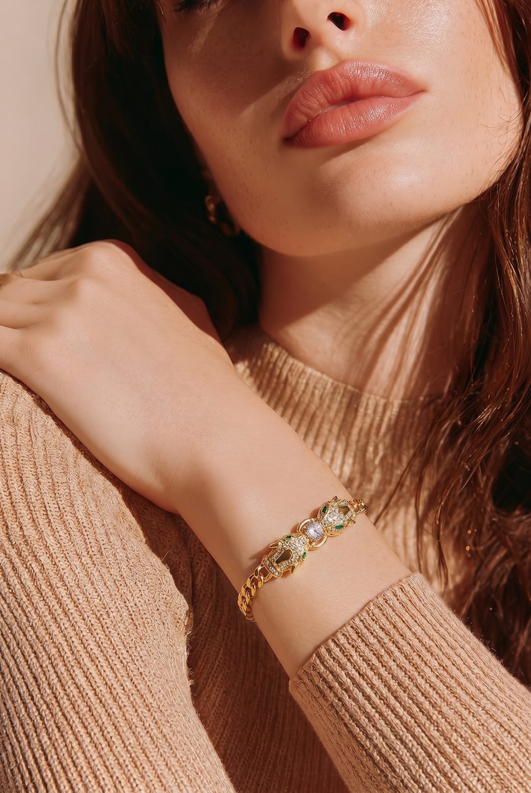 Dual Panther Solitaire Cuban Chain Bracelet