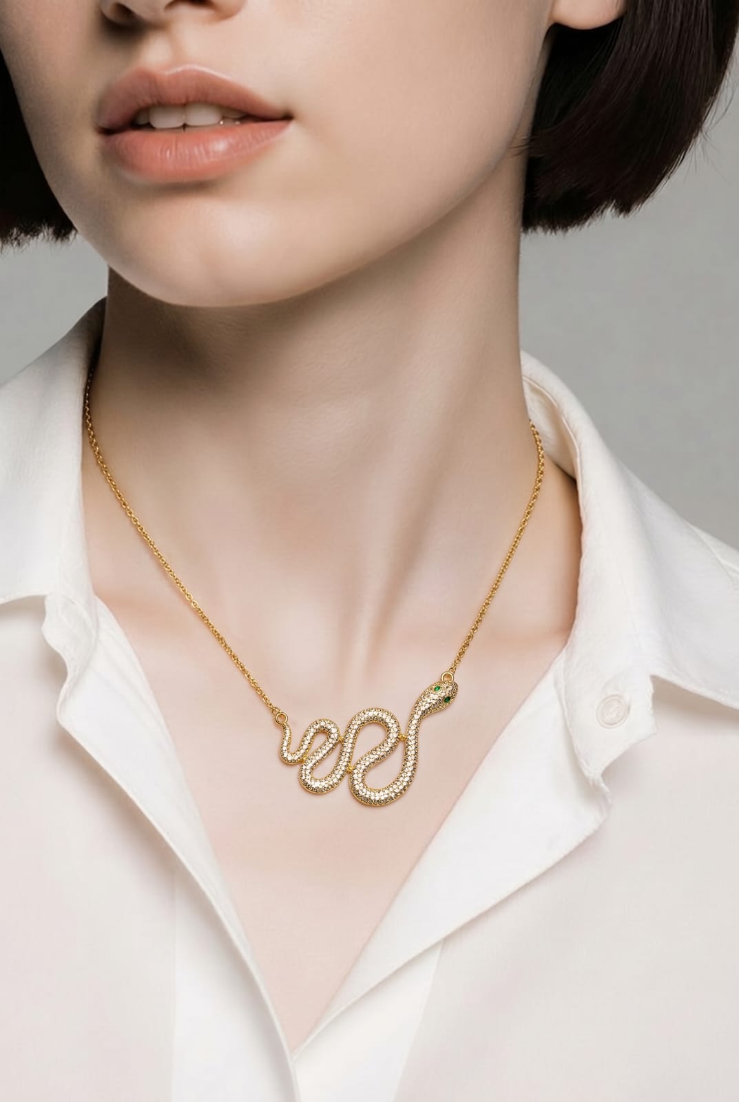 Pavé Serpent Pendant Gold Necklace
