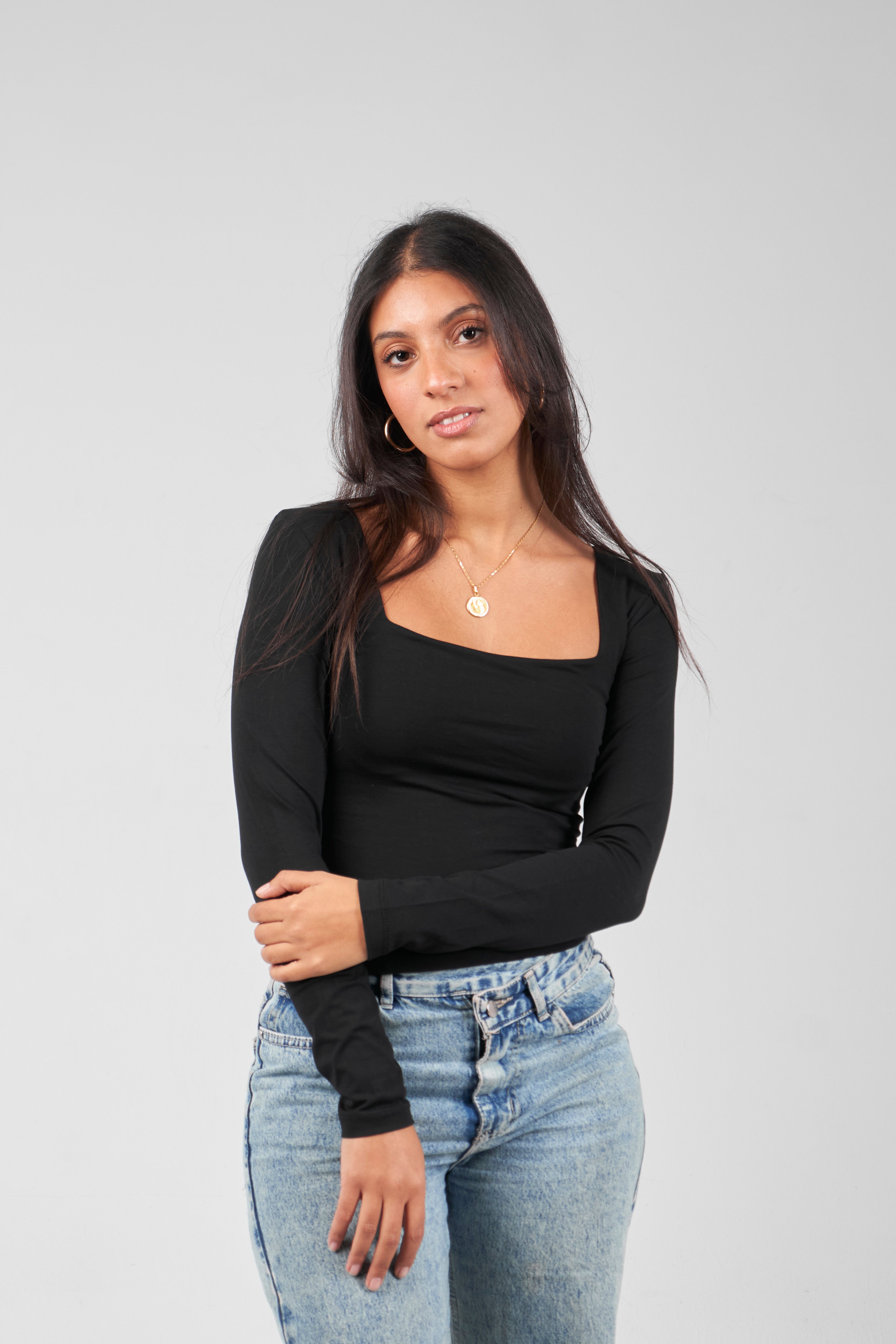 Square Neck Long Sleeve Top