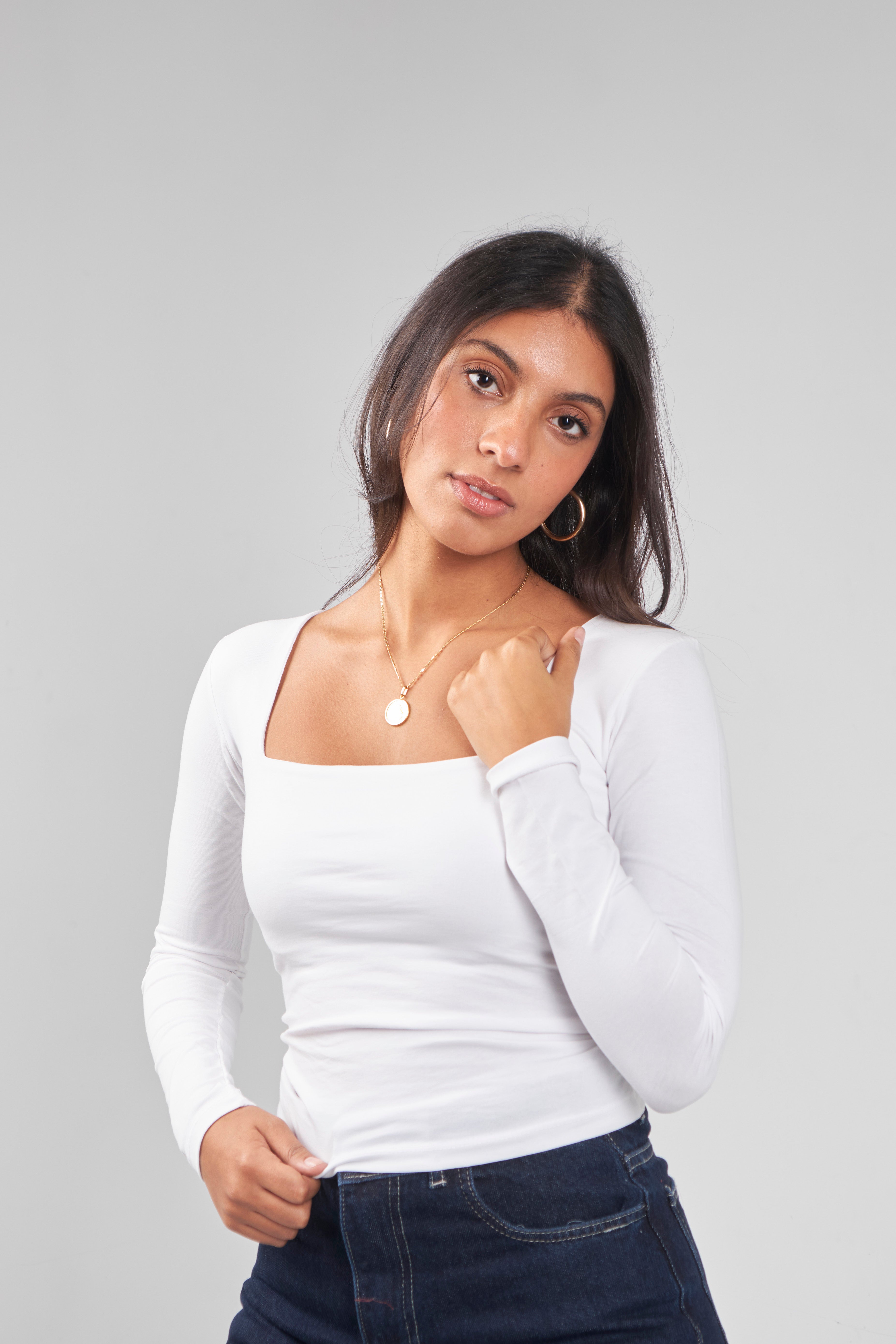 Square Neck Long Sleeve Top