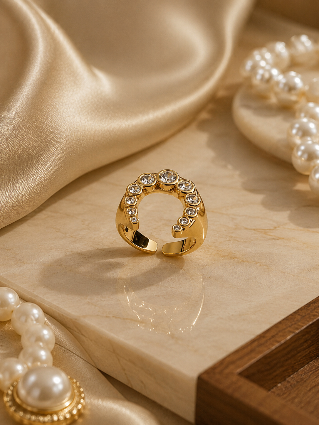 Khat Arabic Calligraphy CZ Signet Ring in Gold