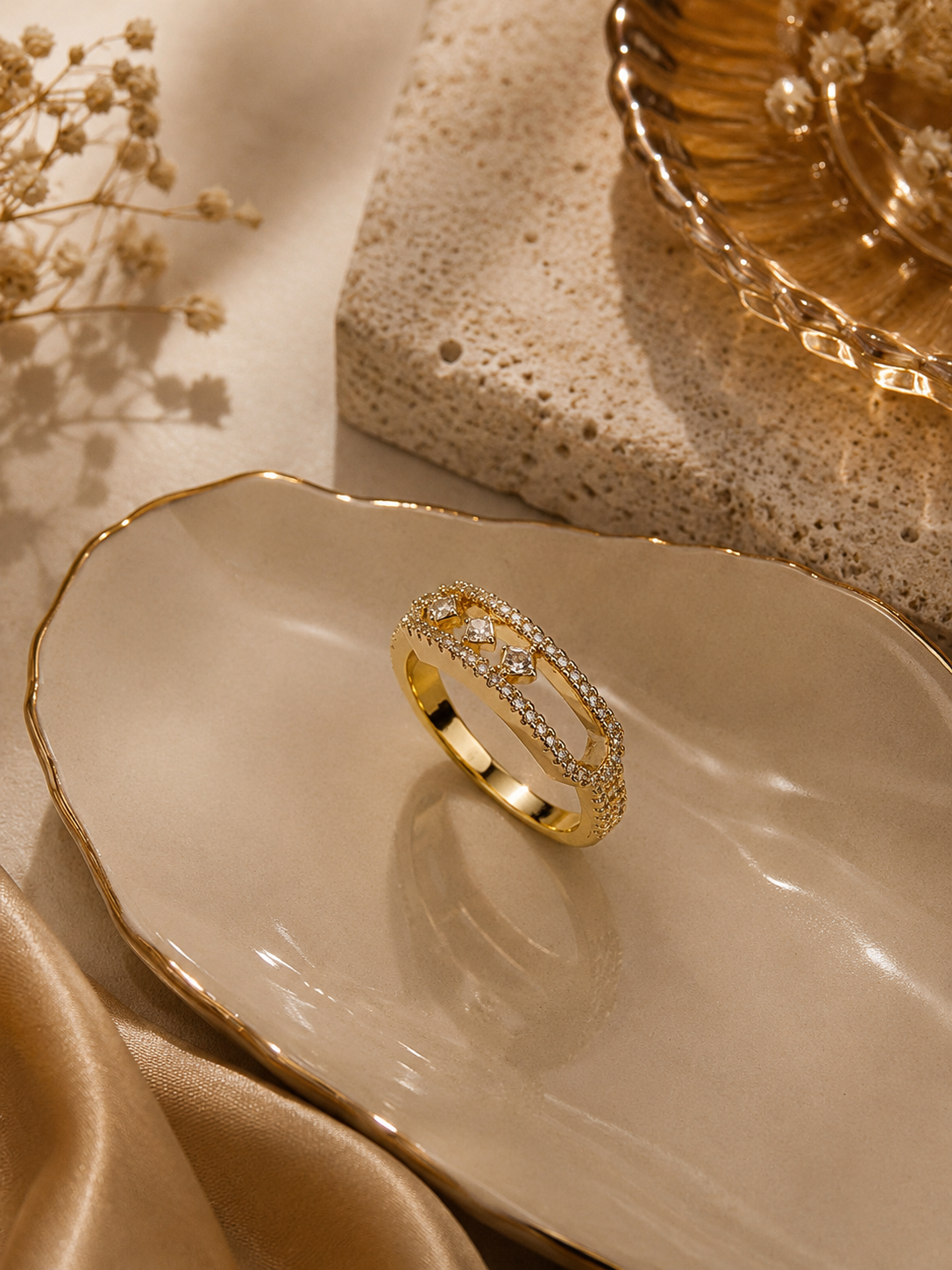 Trio Pavé Triple Band Stacking Ring Set in Gold