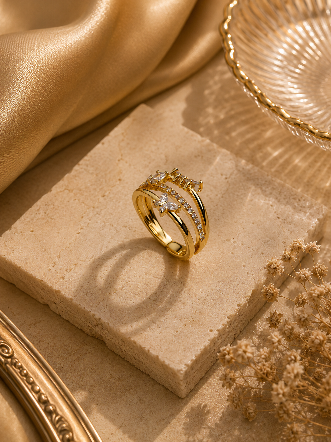 Couches Triple-Layer Pear CZ Multi-Band Ring in Gold