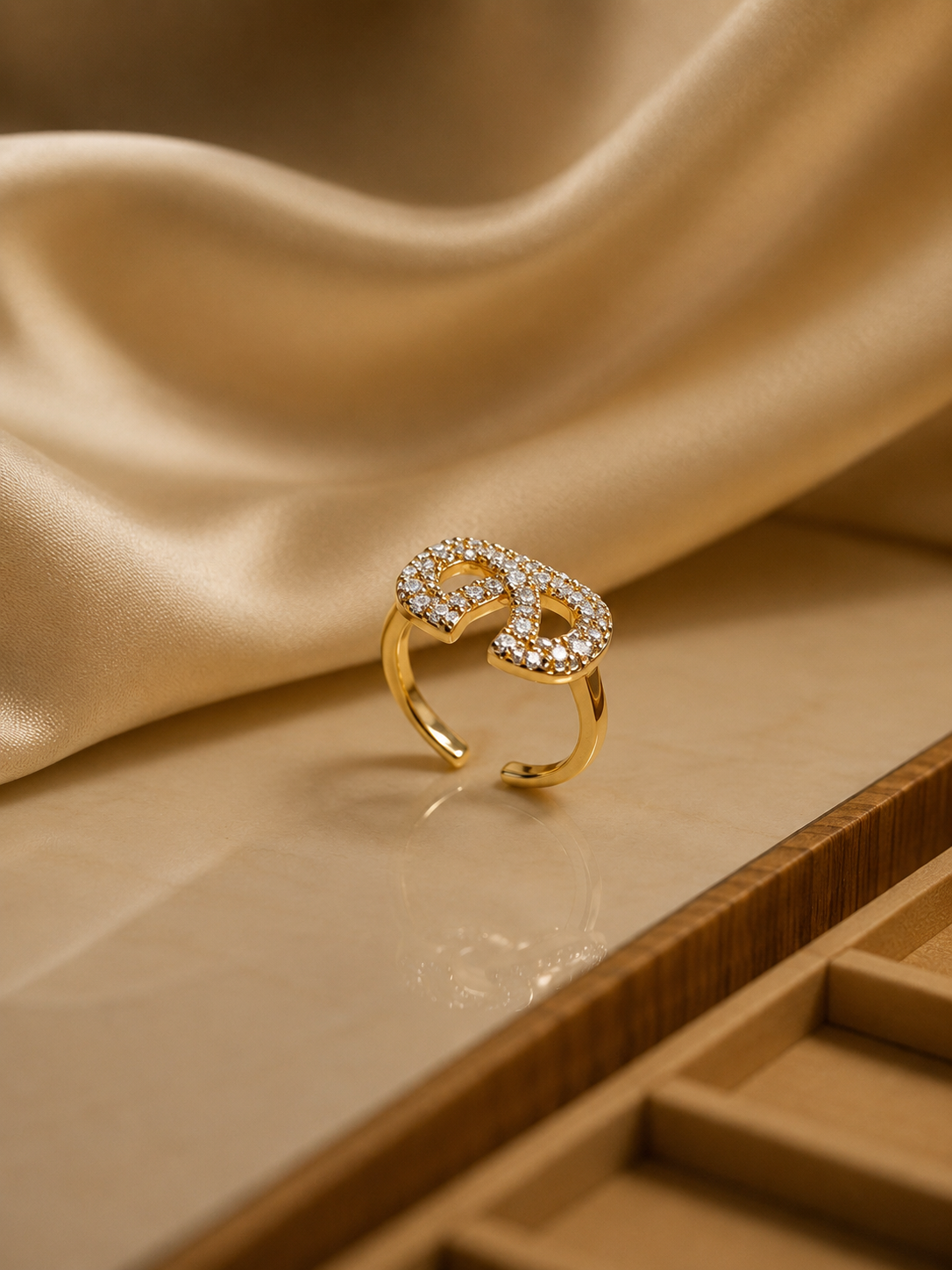 Double-C Pavé CZ Logo Open Ring in Gold