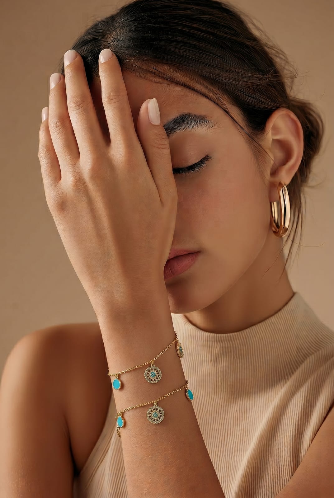 Turquoise Teardrop Charm Dangle Gold Bracelet