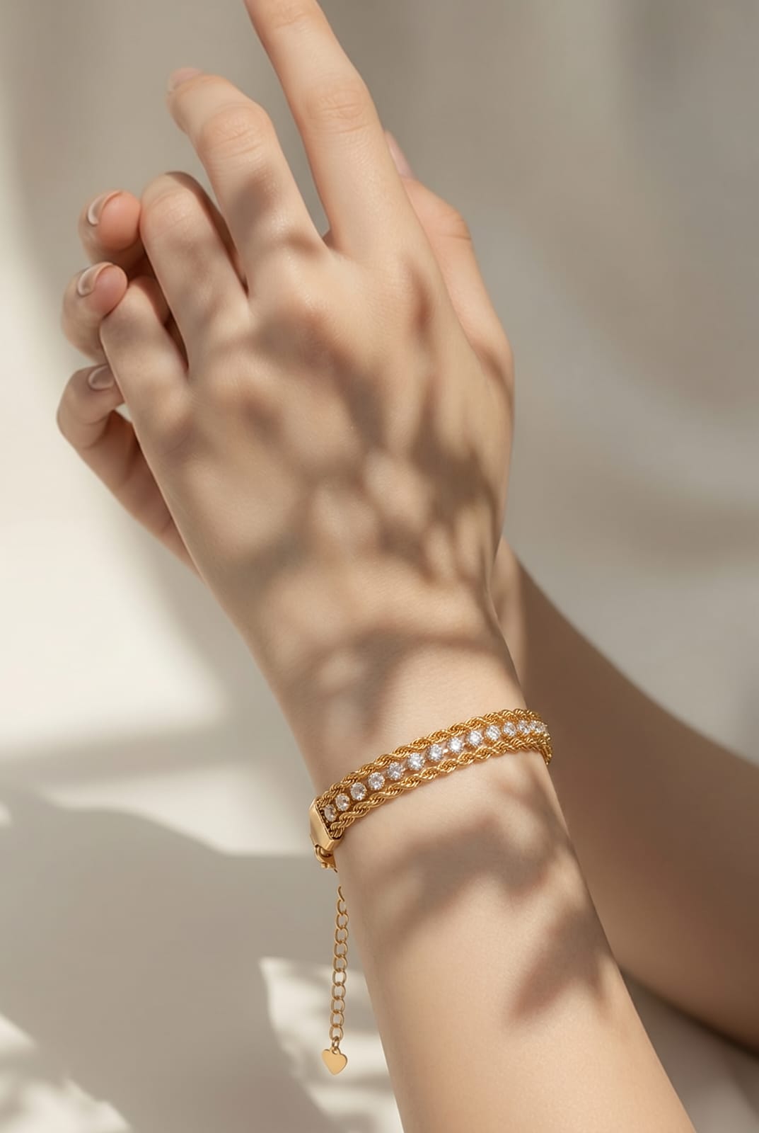 Pearl & Crystal Tennis Double Strand Gold Bracelet