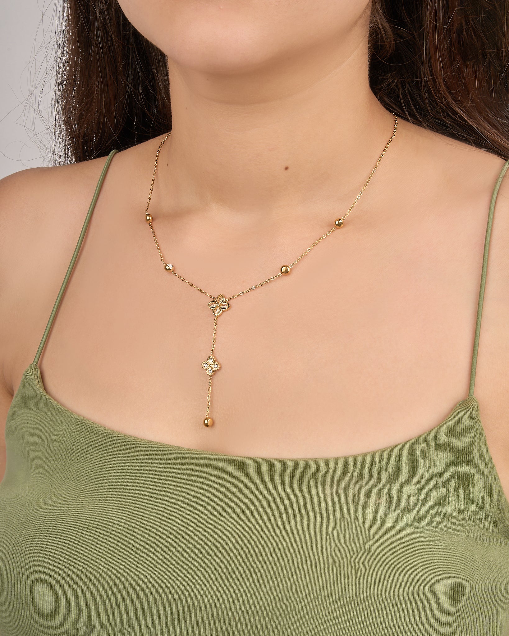 Golden Clover Lariat Necklace