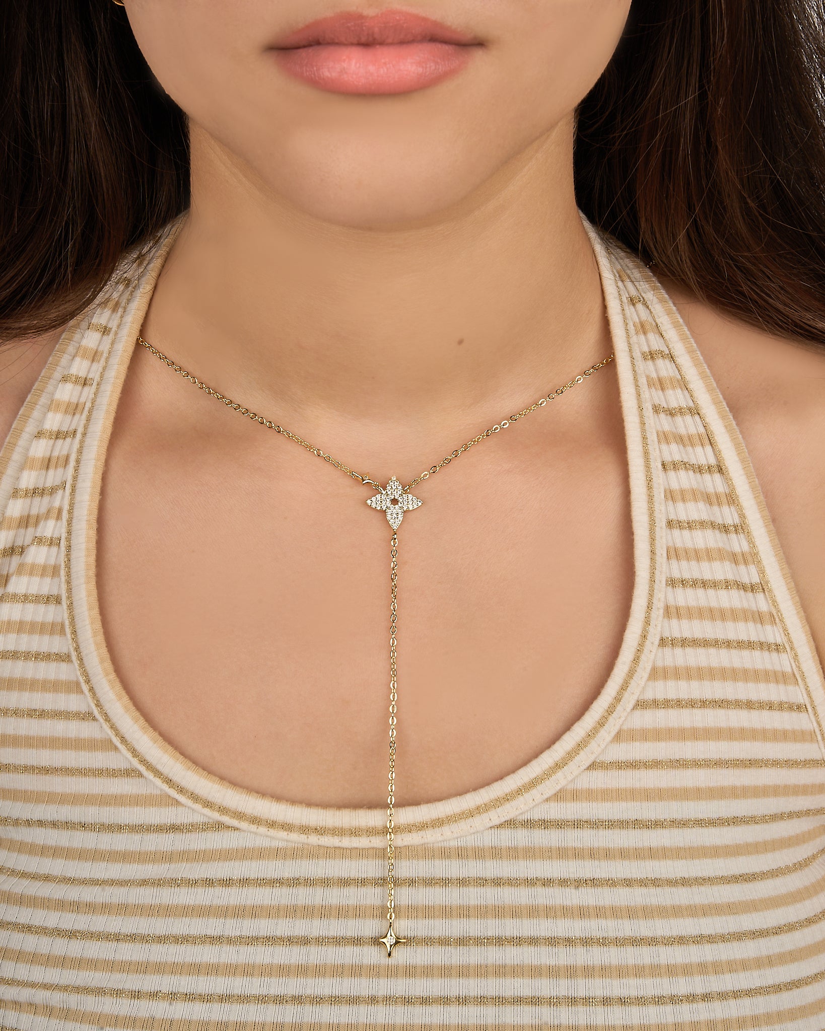 Pavé Star Flower Lariat Necklace