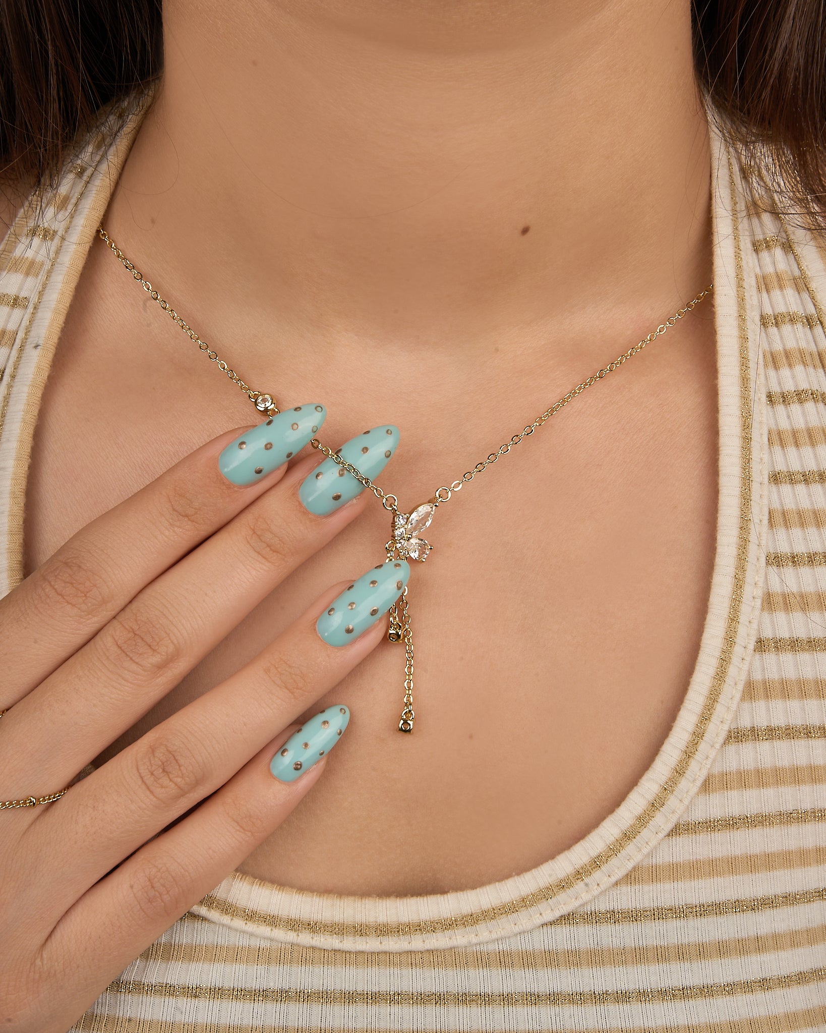 Papillon Crystal Butterfly Lariat Necklace in Gold