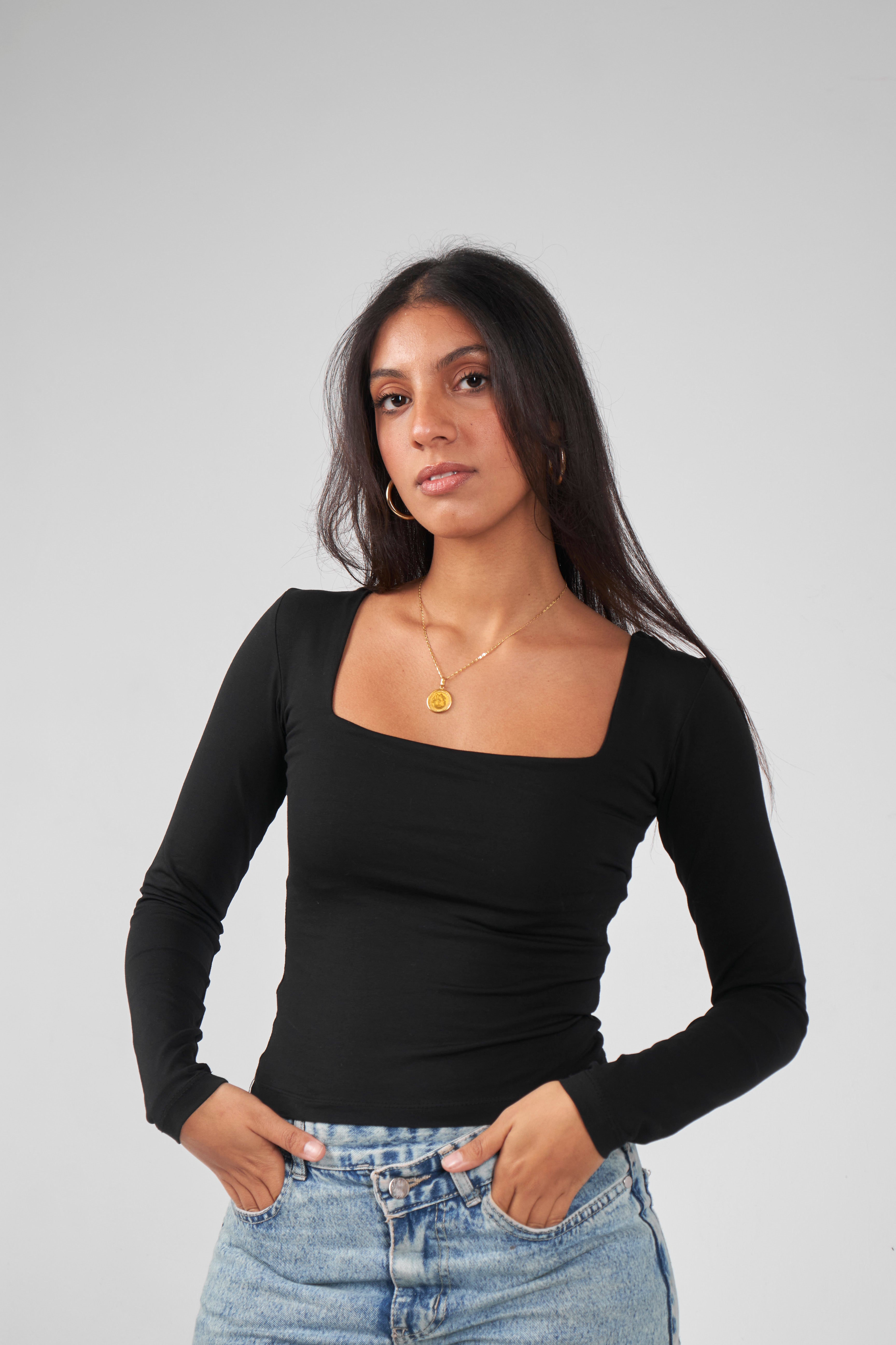 Square Neck Long Sleeve Top
