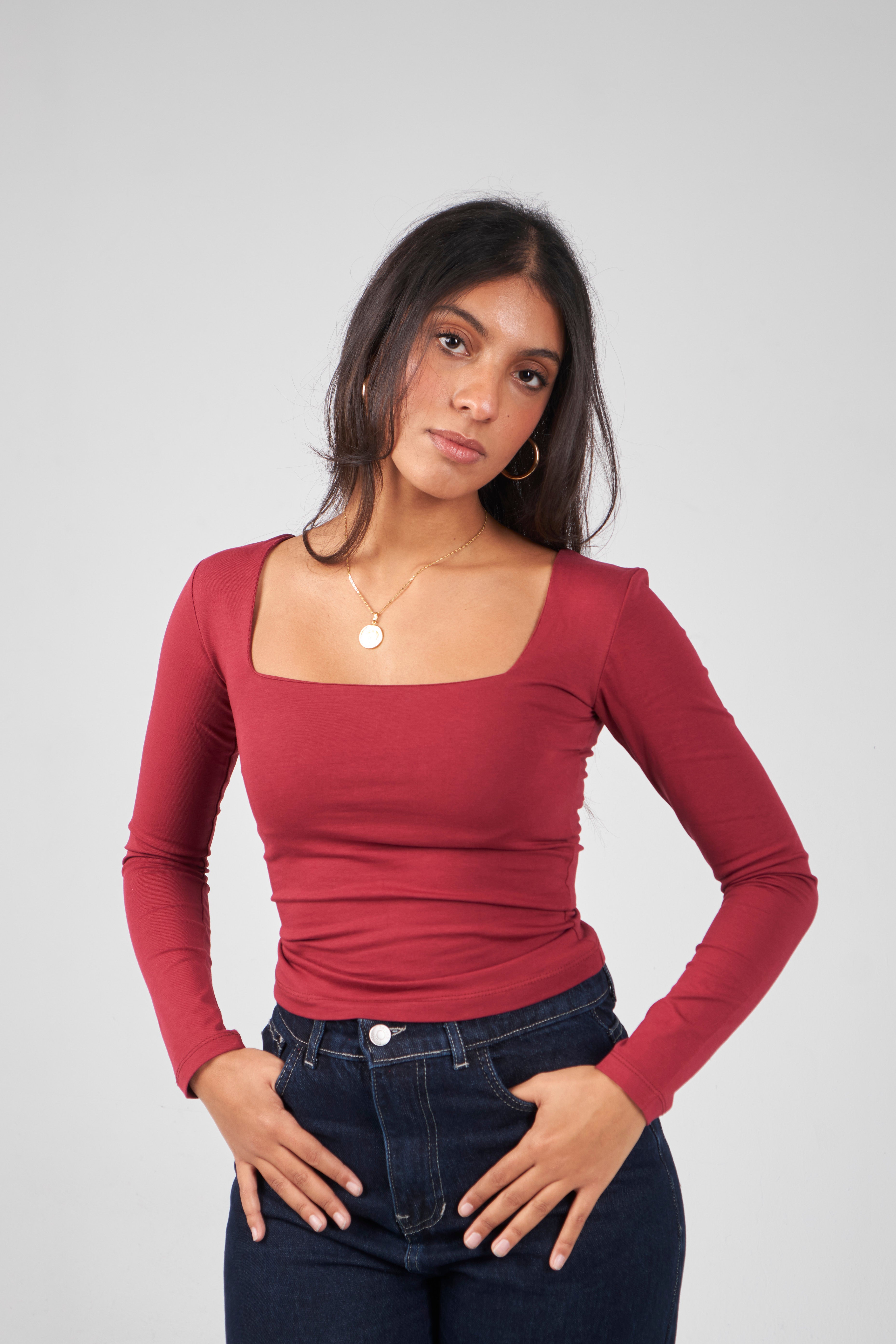 Square Neck Long Sleeve Top