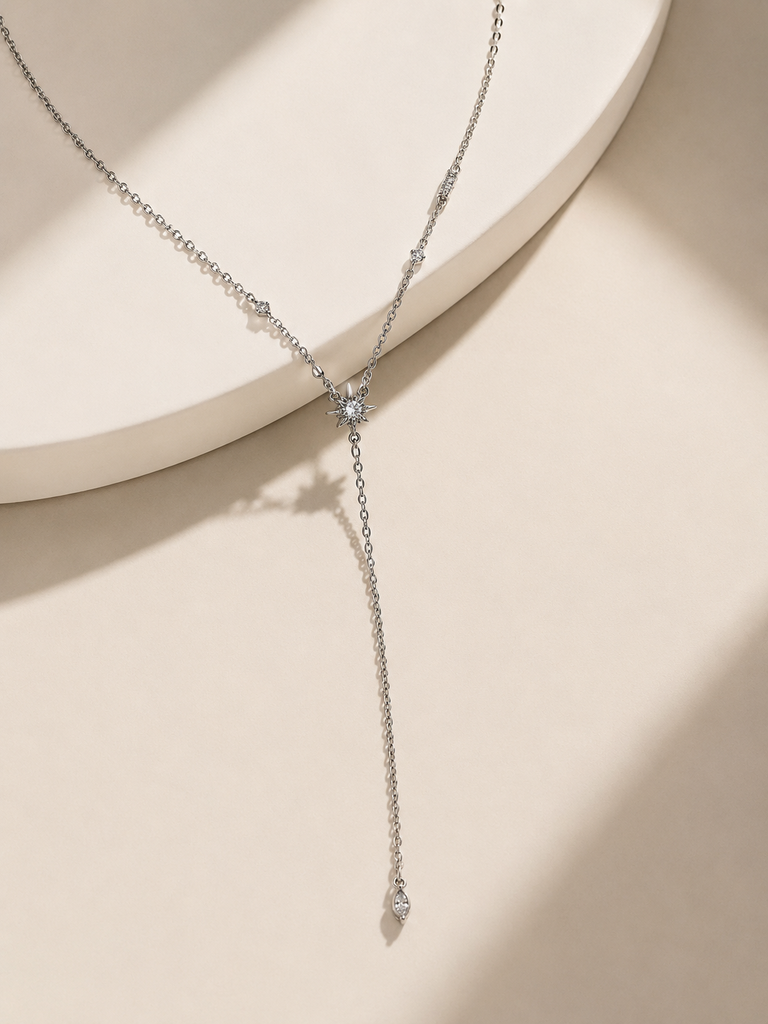 Étoile North Star Lariat Necklace with Marquise Drop in Silver