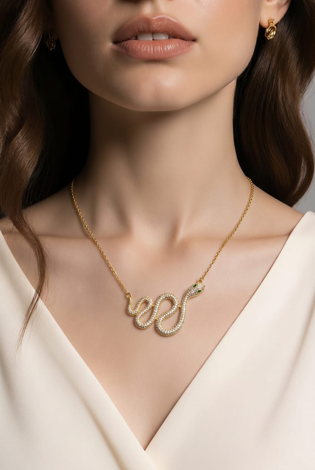 Pavé Serpent Pendant Gold Necklace