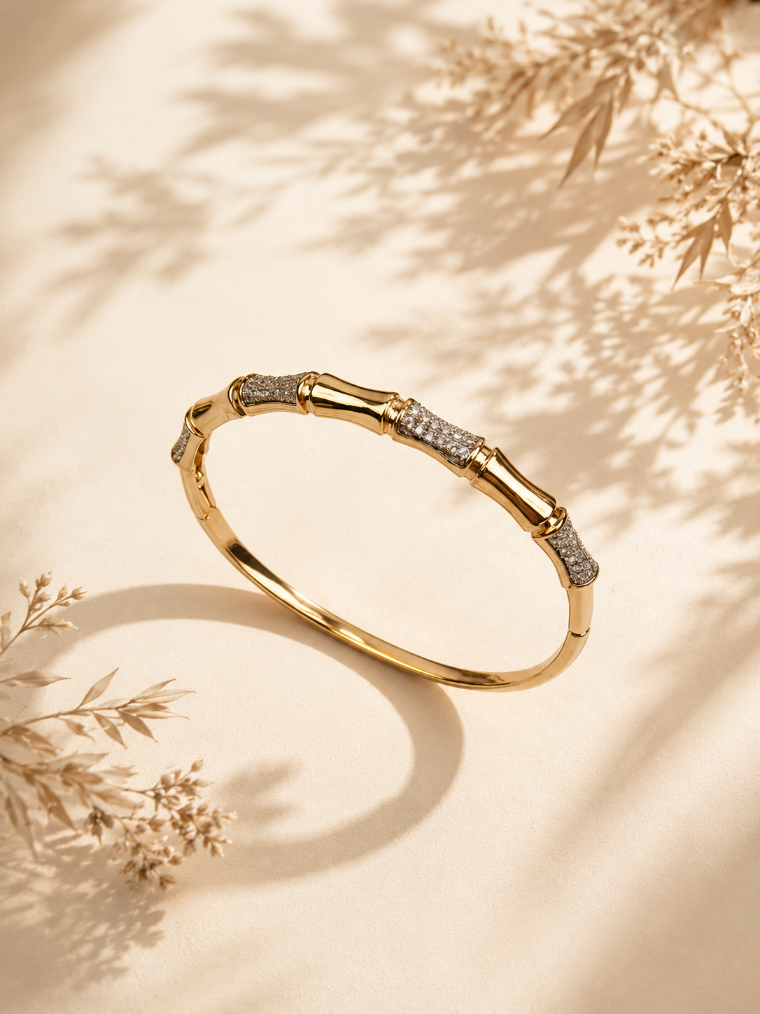Bambou Pavé CZ Bamboo Bangle in Gold
