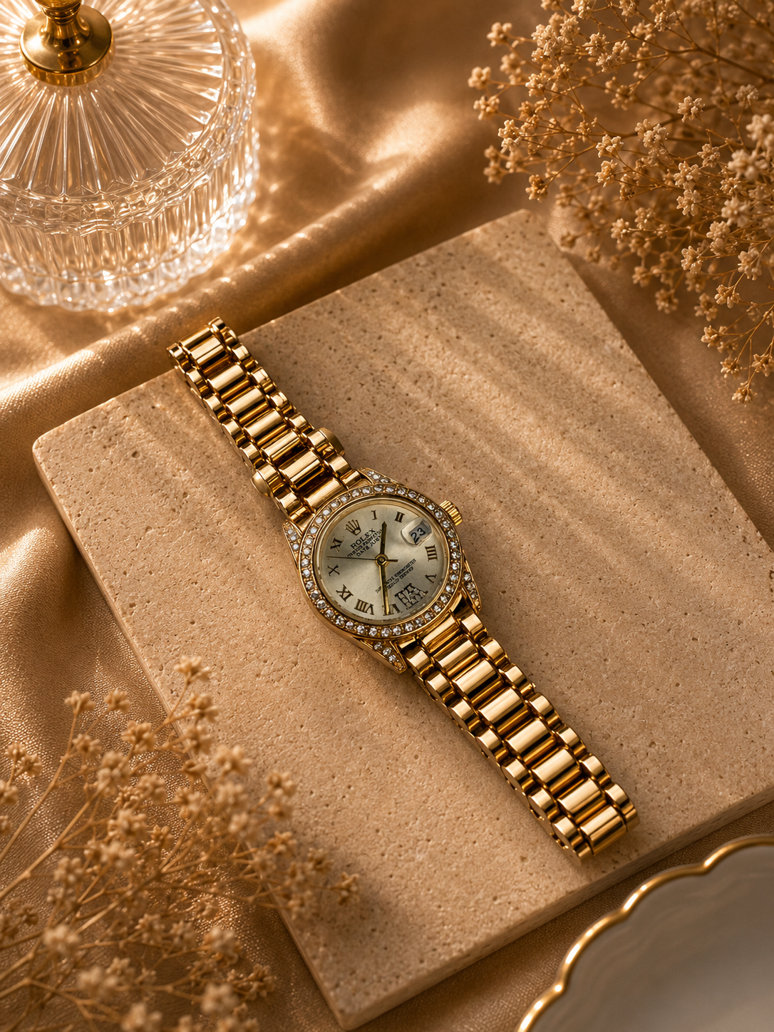 Souveraine Diamond Bezel Full Gold President Watch